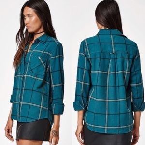 LA Hearts teal flannel button down shirt